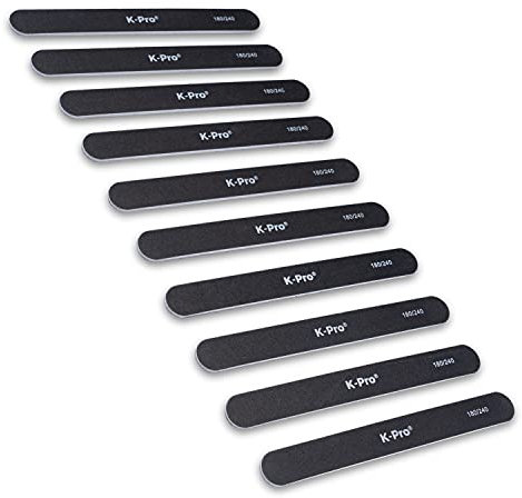 K-Pro Lima per unghie - Set di lime professionali 180/240 dritte - 10 pezzi