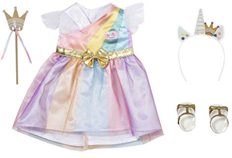 BABY born Fantasy Deluxe Prinzessin, buntes Prinzessin-Kostüm in Regenbogenfarben für 43 cm Puppen, inkl. Schuhe, Haarreif und Zepter, 832028 Zapf Creation