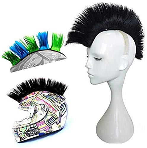 MOVKZACV Helm-Mohawk-Perücken, Motorradhelm, Mohawk, synthetische Perücken, selbstklebende Mohawk für Motorradhelm, Hawks-Helm, Schwarz