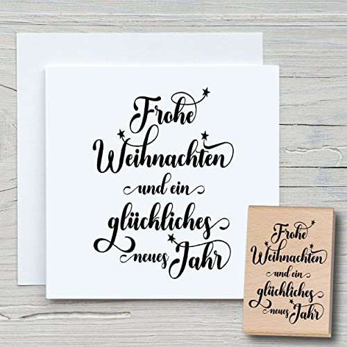 NEWSTAMPS Stempel frohe Weihnachten und ein glückliches Motivstempel groß aus Holz & Gummi zum Karten basteln, Holzstempel, Weihnachten, Weihnachtskarte, Scrapbook, Textilstempel, Deko, Kinder