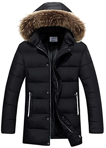 sutelang lurryly Doudoune Mi-Longue Col Fourrure Homme D'Hiver Parka Outdoor Blouson Moto Doudoune coupe-vent col à Capuche épais Chaude Long Manteau Amovible Capuche