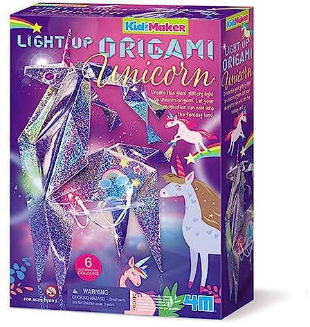 4M - 68693 - KidzMaker - Leuchtendes Origami Einhorn - Mit Bastelbuch, Origamie Tiere für Kinder, beleuchtet - für Kinder ab 3 Jahre