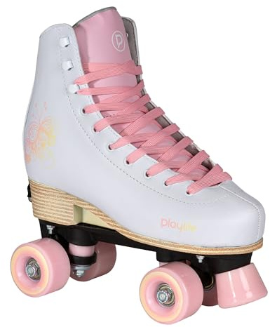 Playlife Roller Skates Classic Pale Rose, größenverstellbar, Weiß/Pink für Kinder, 54mm/80A Rollen, ABEC 5 Kugellager, Art. nr.: 880329