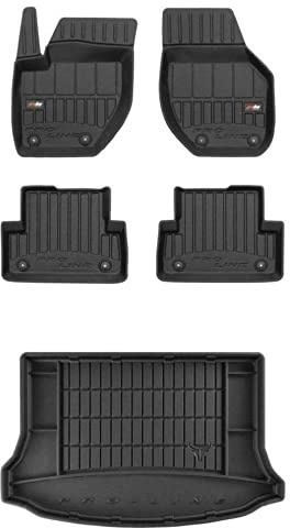 MOTOS Satz Gummifußmatten und Kofferraummatten passend für Volvo V40 II 2012-2019 Hatchback, mit zusätzlichem Reserverad Verbessern Sie Ihren Reisekomfort mit Antirutschmatte Auto 3D- Allwetter fußmat