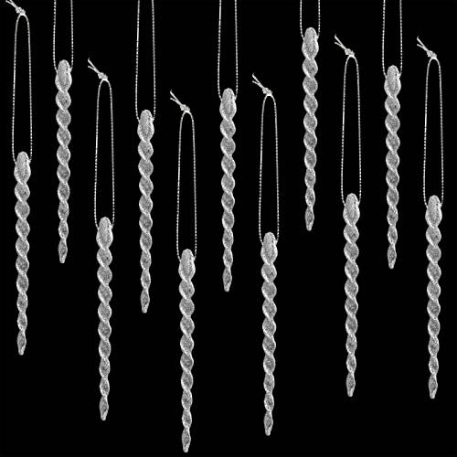 50 Pieces Tree Icicles for Christmas Ornaments - Plastic Twisted Icicle Hanging Decoration for Winter Holiday, Xmas Party, Wedding (Silver, 5.12 Inch)