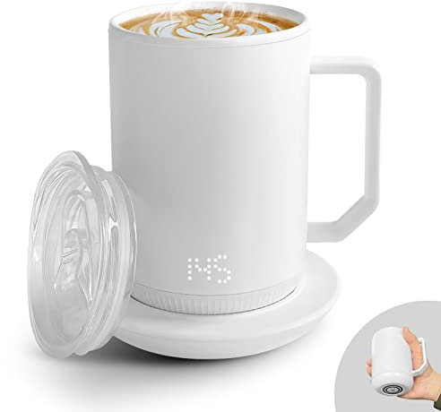 Taza inteligente con control de temperatura, calentador de taza de café con taza para escritorio y oficina en casa, batería de 4 horas, taza de café autocalentada de 12 onzas, diseño mejorado,