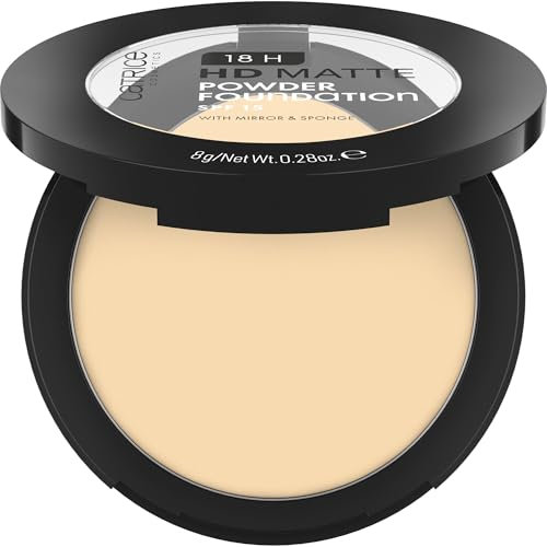Catrice 18H HD Matte Powder Foundation, Nr. 010W, Nude, langanhaltend, mattierend, matt, für unreine Haut, vegan, ölfrei, UVA- und UVB-Filter + SPF 15, ohne Parfüm, 1er Pack (8g)