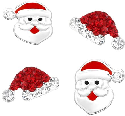 FIVE-D 2 Paar Ohrringe Weihnachten Nikolaus Mütze und Weihnachtsbaum 925 Sterling Silber im Schmucketui (Mütze-St. Claus)