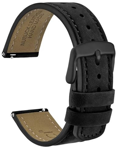 WOCCI 20mm Retro Leder Uhrenarmband für Herren und Damen, Ersatzarmband mit Schwarzer Schnalle (Schwarz)