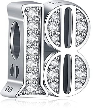 Amuefer Número 18 Charms para Pulseras y Collares, Colgante de Plata de Ley con Circonita Cúbica, Navidad Joyería Regalos para Mujeres