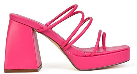 Womens Block Heel Sandals Ladies Strappy Square Toe Post Platform Fuchsia Shoes Size 5
