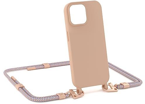ZhinkArts - Handykette kompatibel mit iPhone 13 Pro - Handyhülle zum Umhängen - Band/Schnur abnehmbar - Necklace - Karabiner - Palm Springs