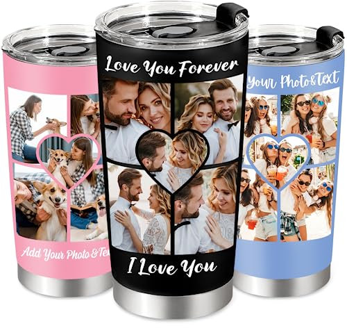 UNIQUILLING Personalised Travel Mug with Picture &Text-Personalised Coffee Travel Mug with Photo 20Oz-Gifts for Dad Fathers Day Mom Thanksgiving(5 Photo)