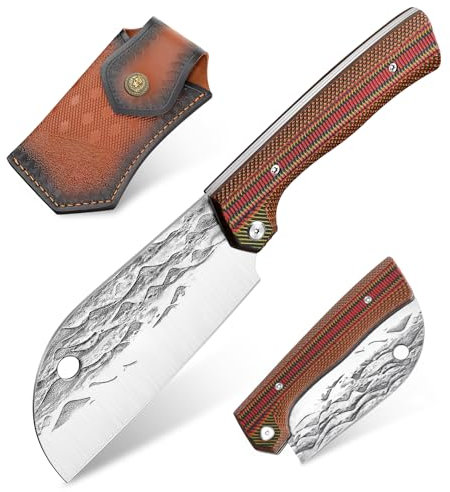 Freelander Hackmesser aus 4Cr13, Küchenmesser Outdoor mit G10 Griff, Fleischmesser Japanisch Handgeschmiedet mit Scheide, Grillmesser fur Camping, BBQ, Rot