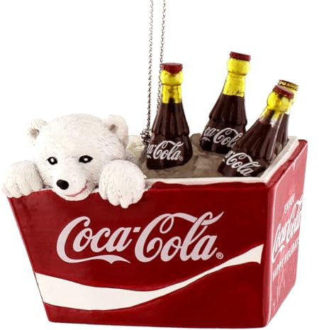 Kurt S. Adler Coca-Cola Eisbär-Junges in Cola-Kühler, Weihnachtsdekoration, in Geschenkbox (Einheitsgröße, weiß)