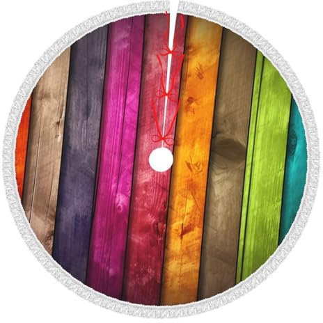 Farbe Holz Weihnachtsbaum Rock mit Quaste 76,2 cm Weihnachtsbaum Dekorationen für Indoor Outdoor Xmas Ornament Baum Matte Weihnachtsdekoration Baum Röcke für Urlaub Party