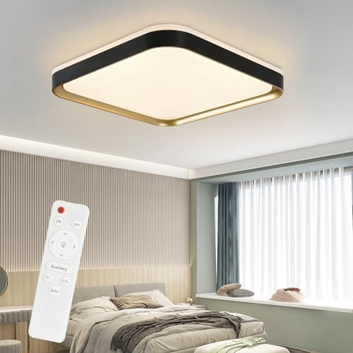 ZMH Deckenlampe LED Deckenleuchte Schlafzimmer - Ø30cm Schlafzimmerlampe Dimmbar mit Fernbedienung 32W Flur Deckenbeleuchtung Schwarz Gold Flurlampe Modern Küchenlampe Quadratisch für Wohnzimmer Küche