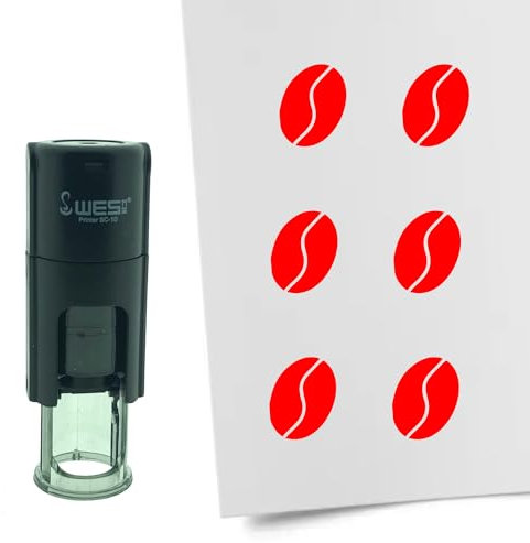 CombiCraft Selbstfärbender Stempel Kaffeebohne in Rot, 10mm rund - Ideal für Bulletjournals und Treuekarten