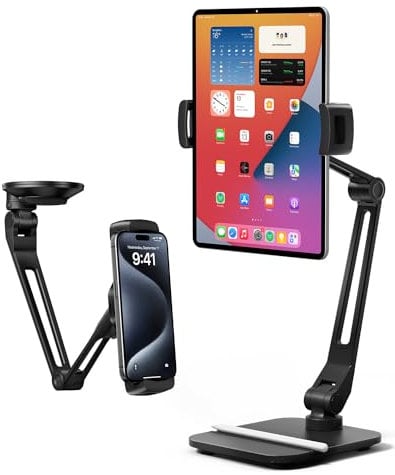 viozon Handyhalterung,Tablet Halterung für Schreibtische,Handyhalterung Saugnapf,Mobile Halterung, für 4,7-13 Zoll Tablet/Handy,Höhe und Winkel verstellbar, 2 Wege Nutzung,Schnellspannarm,Büro,Küche