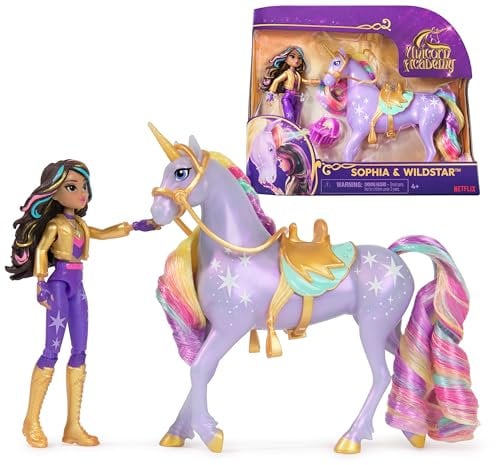 Unicorn Academy Sophia und Einhorn Wildstar Set - ca. 12 cm große Originalfiguren zur beliebten Netflix Serie mit zwei Accessoires und Haarbürste für fantasievolles Rollenspiel, für Kinder ab 4 Jahren