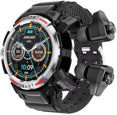 Smartwatch mit Kopfhörer Bluetooth Musik Telefonfunktion Sportuhr Herren Fitnessuhr Militär Uhr Outdoor Aktivitätstracker Military Watch Schrittzähler Fitnesstracker Gesundheitsuhr Blutdruck Pulsuhr