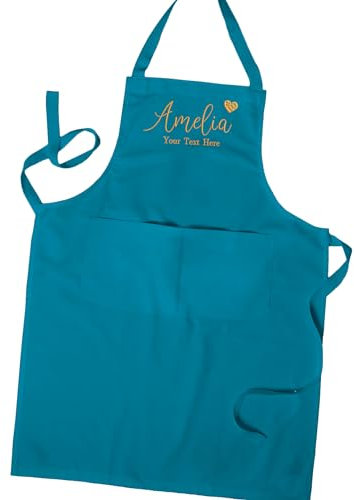 Personalised Ladies Embroidered Apron, Cooking Chef Apron Unisex Apron With Pockets (Turquoise)