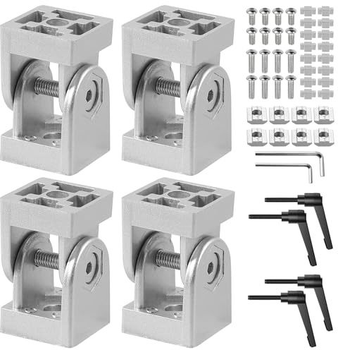 COLFULINE 4PCS Gelenkverbinder, Gelenk Aluprofil 30x30 Nut 8, Einstellbarer Winkelverbinder Zinklegierung, Flexibler Scharnier 180 ° Drehbereich, mit Klemmhebel, Montagezubehör für Aluprofil(Silber)