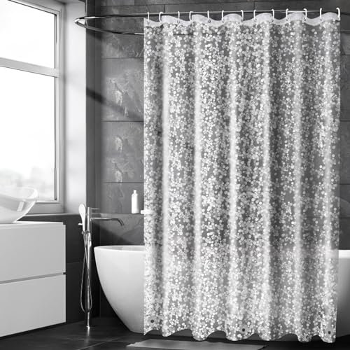 KUOGAS Duschvorhang Anti Schimmel 180x180 mit 3 Stärkere Magnete Unten,Transparent mit 3D Kieselsteinen Muster, Wasserdicht Eva Plastik Shower Curtains für Badewanne mit 12 Ringe