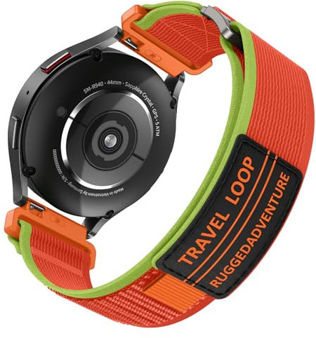 Kamita Nylon Sportarmband für Samsung Galaxy Watch 20mm Armbänder, Verstellbare Elastisch Sport Armband für Damen und Herren, Geflochtenes Trail Loop für Galaxy Watch 7 6 5 4 FE 2024 (Orange-Grün)