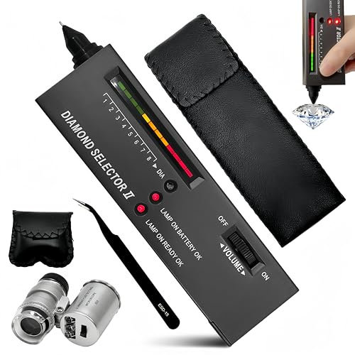 Diamond Selector II - Kit di Prova per Oro Con Lente d'Ingrandimento 60X e Pinzette, Portatile Elettronico Tester Penna per Diamante Ad Alta Precisione