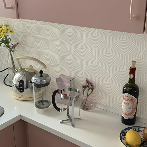 Alwayspon Adesivo per piastrelle, beige, autoadesivo, per bagno, cucina, paraspruzzi, in vinile, per pavimenti e pareti, 10 pezzi x 15 cm