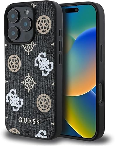 iPhone 16 Pro Case, Support MagSafe Wireless Charging Case with Logo and Leather Design Approved by Global Brand GUESS by CG-MOBILE (Black)