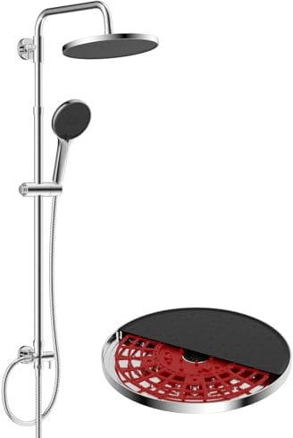Hibbent Miscelatore per Doccia Auto-Pulente, Sistema di Rubinetto per Doccia Rotondo in Acciaio Inossidabile con Tubo, Soffione e Doccetta in ABS, Cromo