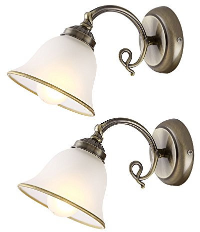 GLOBO 2er Set Wand Leuchten Wohn Zimmer Glas Lese Beleuchtung satiniert Alt Messing Dielen Lampen