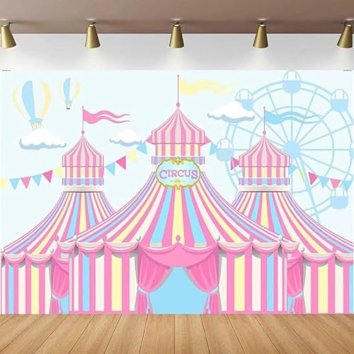 Photographie de Cirque Toile de Fond Carrousel Chapiteaux de Cirque Fond pour Joyeux Anniversaire Air Ballon Décor de fête Affiche