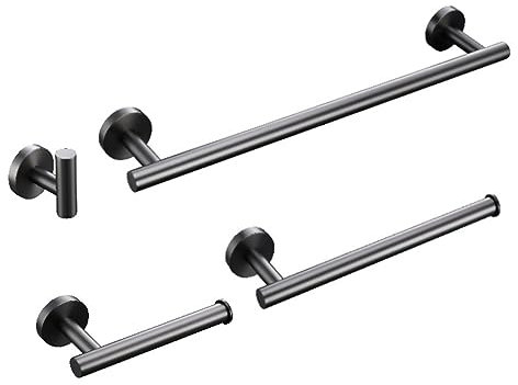 Ensemble de quincaillerie de salle de bain en acier inoxydable gris bronze avec porte-serviettes, porte-papier toilette, barre de suspension et crochet, design moderne et élégant, durable et résistant