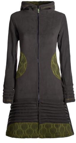 Vishes - Alternative Bekleidung - Damen Kapuzenjacke lang Fleece Hippiemantel Übergangsjacke