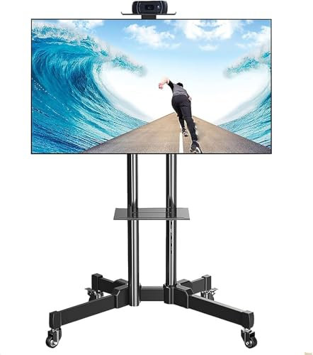 SdaryWare Passend für 70 65 60 55 50 Zoll Fernseher. Universal-TV-Bodenständer/-Wagen mit Rollen, schwenkbare TV-Halterung mit Rädern und 2 Ablagen, Verstellbarer TV-Ständer für das Wohnzimm