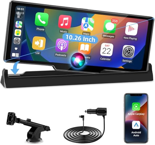 Vtopek Carplay Android Auto Display mit Exklusive Standhalterung Tragbares 10,26-Zoll Carplay Display mit HD-IPS-Touchscreen Car Play Auto-Bildschirm Buddy Display mit Bluetooth FM Siri Mirror Link