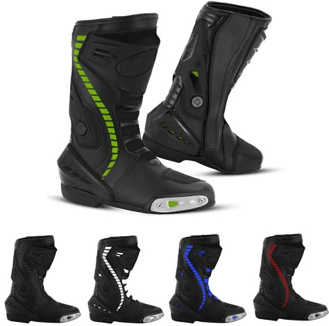 Vaster Moto Herren Motorradschuhe Knöchel Motorrad Wasserdicht Leder Rennstiefel Rutschfeste Sohle, Verde, 45 EU