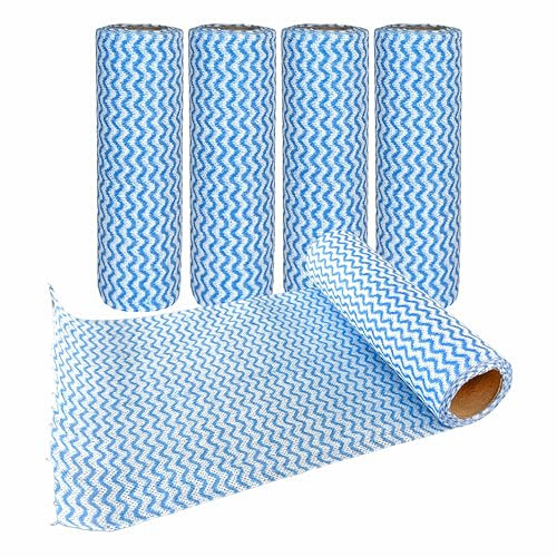 KMAKII Disposable Cleaning Cloth,Jay Clothes,Dish Cloths Roll,Reusable Cleaning Cloths,5 Rolls Blue,30×20cm,125 Sheets