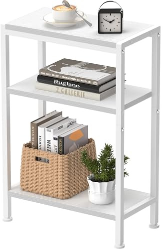 Schmaler Beistelltisch, Nachttisch, Kleiner Tisch, 3 Ablagen Nachttisch Schmal mit Stauraum, sofa beistelltisch für schmale Räume, Wohnzimmer, Schlafzimmer, Küche & Balkon, Arbeitszimmer (Weiß)
