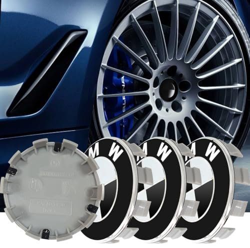 4 Stück Nabendeckel Kompatibel mit BMW 68mm, Radnabenkappen Radnabendeckel Hochwertiges ABS Nabenabdeckung - Schwarzweiß