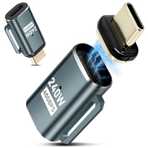 Quevati Lot de 2 adaptateurs magnétiques USB C, 24 broches USB4 mâle vers femelle, 240 W, 48 V/5 A, transmission vidéo 8 K @ 60 Hz, transfert de données 40 Gbps, gris vert
