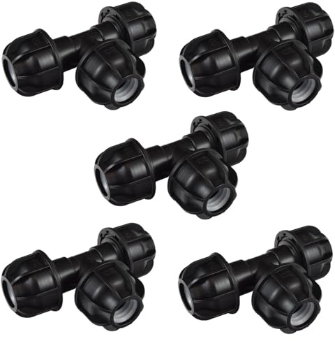 5 Stück PP Fittings T-Stück für 20 mm PE-Rohr für Wasserrohr in Garten oder Haus (T-Stück, 5, Stück)