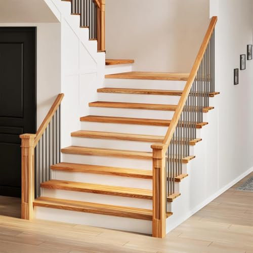 NQJIBUE Artículo: peldaños para escaleras, 2 unidades, color marrón claro, 120 x 25 x 2 cm, madera maciza de roble, suministros para el hogar, peldaños de escalera