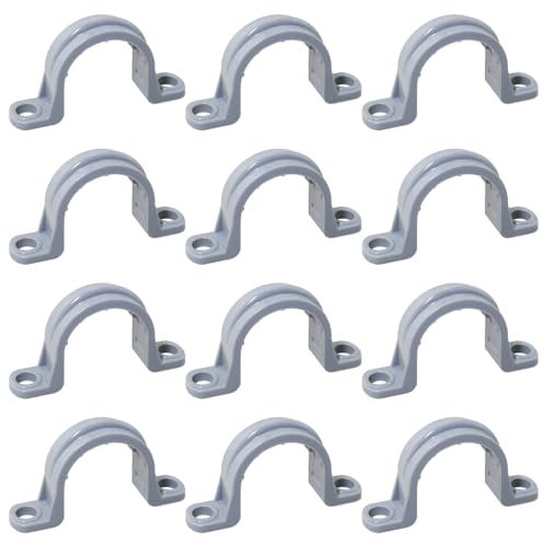 Heyous 12PCS Grey PVC Conduit Clamps 3/4 Inch Plastic 2 Holes Pipe Band for Fixing Cable/Stainless Steel Tube/Rubber Hose