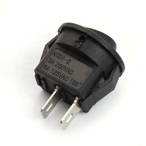 Interruptor basculante pequeño KCD1 de 16,5 mm, 2 pines y 2 posiciones, color negro, redondo, 1 unidad