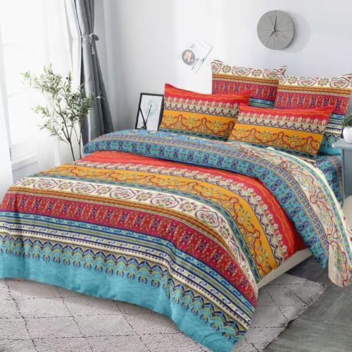 Nesture Bettwäsche 200x200 3 Teilig Boho, Bettwäsche-Sets Microfaser Indischen Mandala Bohemian Bettbezug 200 x 200cm bügelfrei & weich - 1 Duvet Cover und 2 Kissenbezug 80x80 mit Reißverschluss