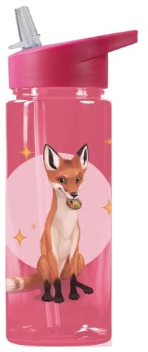 AWAVE L'École des Animaux Magiques Gourde Enfant avec Paille 500 ml Bouteille Anti-Fuite Transparent rPET Sans BPA Durable École Maternelle Sport, Rouge baie Renard Rabbat